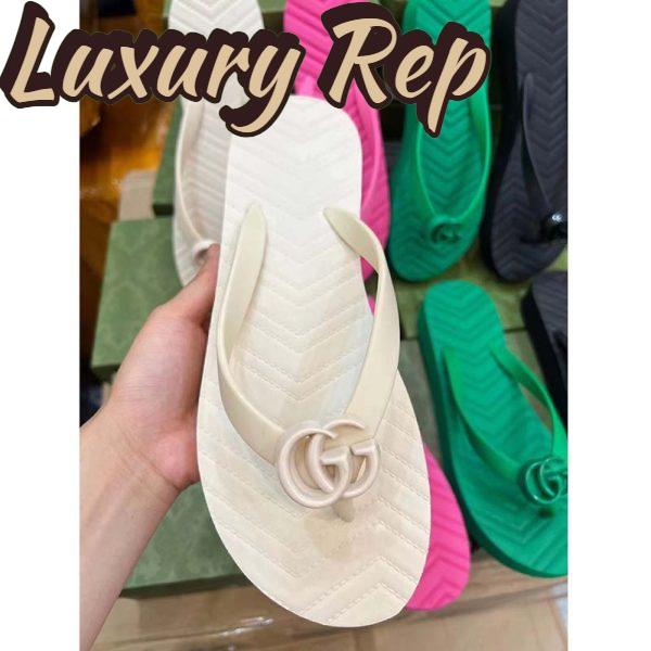 Replica Gucci Women GG Chevron Thong Sandal White Rubber Resin Double G Flat 3
