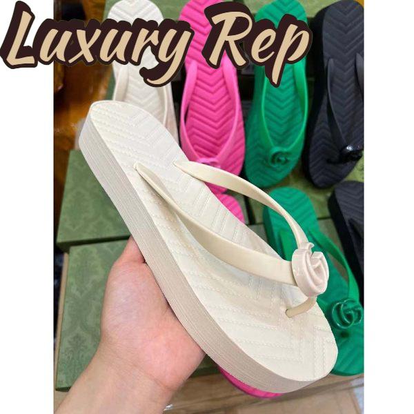 Replica Gucci Women GG Chevron Thong Sandal White Rubber Resin Double G Flat 4