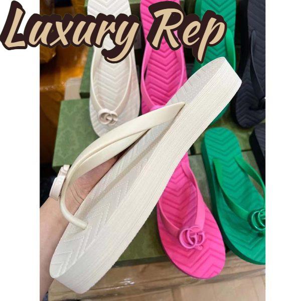 Replica Gucci Women GG Chevron Thong Sandal White Rubber Resin Double G Flat 5