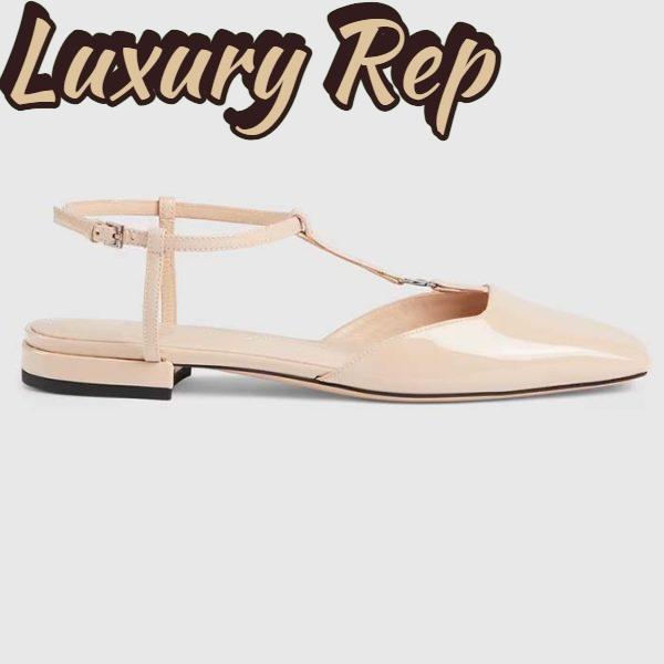 Replica Gucci Women GG Double G Ballet Flat Light Pink Patent Leather Square Toe