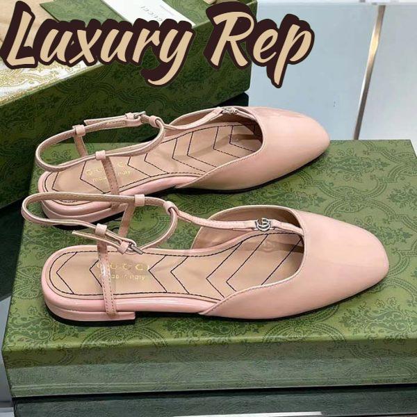 Replica Gucci Women GG Double G Ballet Flat Light Pink Patent Leather Square Toe 3