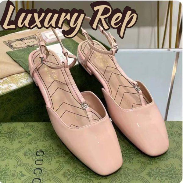Replica Gucci Women GG Double G Ballet Flat Light Pink Patent Leather Square Toe 4