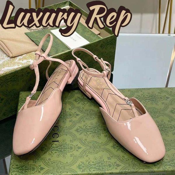 Replica Gucci Women GG Double G Ballet Flat Light Pink Patent Leather Square Toe 5