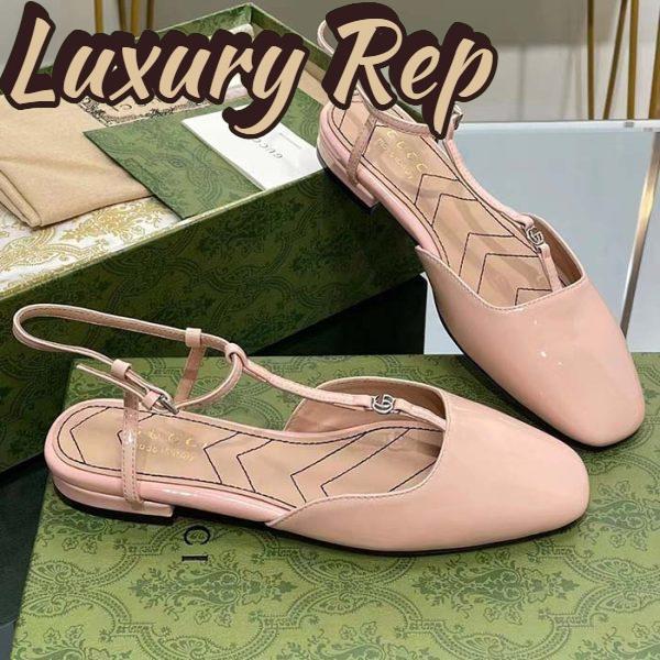 Replica Gucci Women GG Double G Ballet Flat Light Pink Patent Leather Square Toe 6