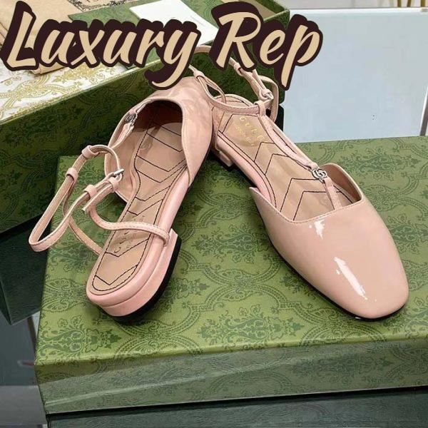 Replica Gucci Women GG Double G Ballet Flat Light Pink Patent Leather Square Toe 9