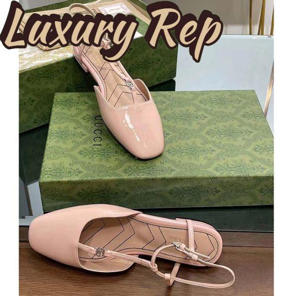Replica Gucci Women GG Double G Ballet Flat Light Pink Patent Leather Square Toe 10