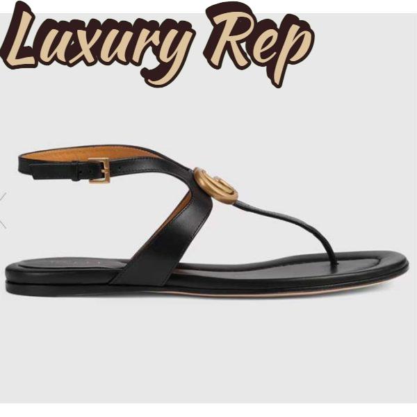 Replica Gucci Women GG Double G Thong Sandal Black Leather Flat 0.5 CM Heel