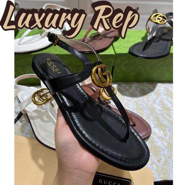 Replica Gucci Women GG Double G Thong Sandal Black Leather Flat 0.5 CM Heel 3