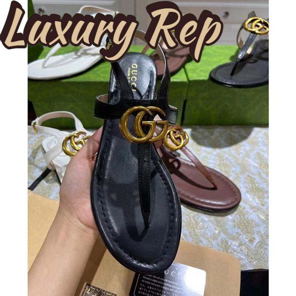 Replica Gucci Women GG Double G Thong Sandal Black Leather Flat 0.5 CM Heel 4
