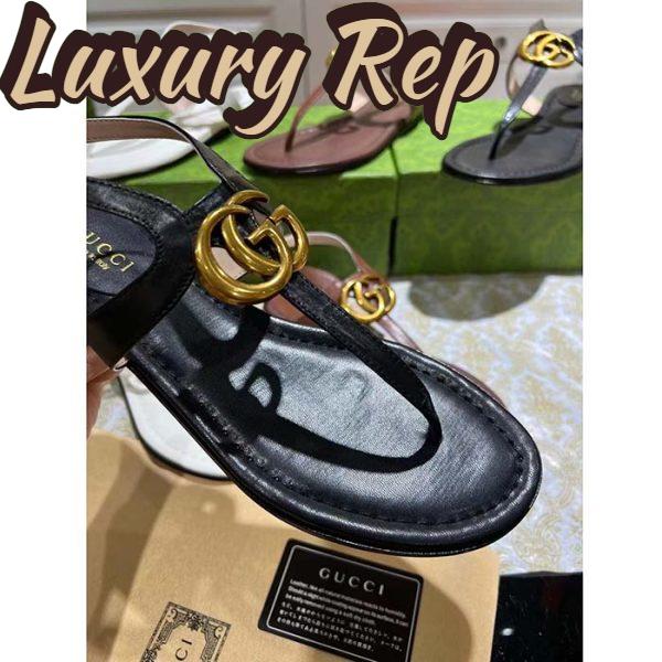 Replica Gucci Women GG Double G Thong Sandal Black Leather Flat 0.5 CM Heel 5