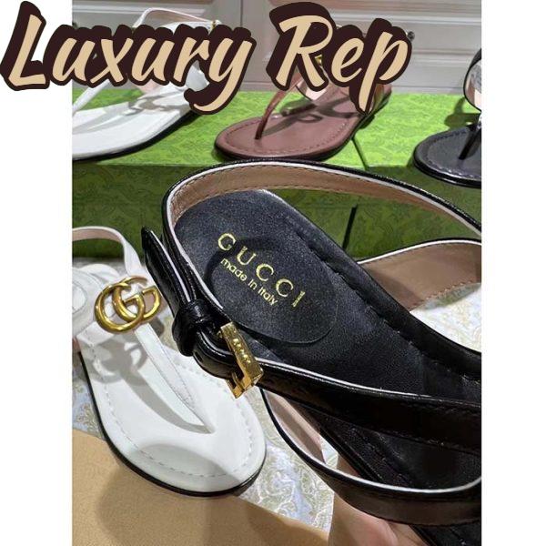 Replica Gucci Women GG Double G Thong Sandal Black Leather Flat 0.5 CM Heel 6