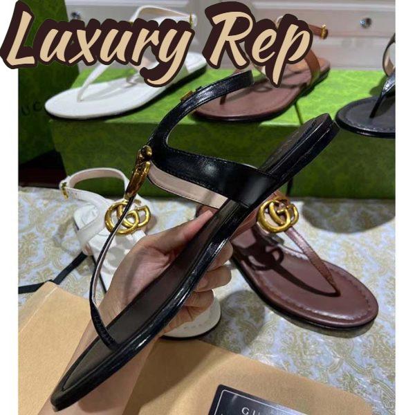 Replica Gucci Women GG Double G Thong Sandal Black Leather Flat 0.5 CM Heel 7