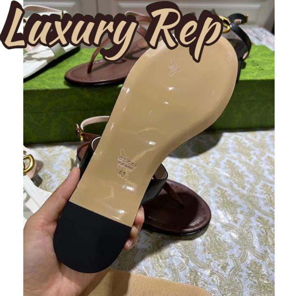Replica Gucci Women GG Double G Thong Sandal Black Leather Flat 0.5 CM Heel 8