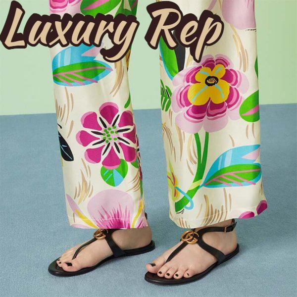 Replica Gucci Women GG Double G Thong Sandal Black Leather Flat 0.5 CM Heel 9