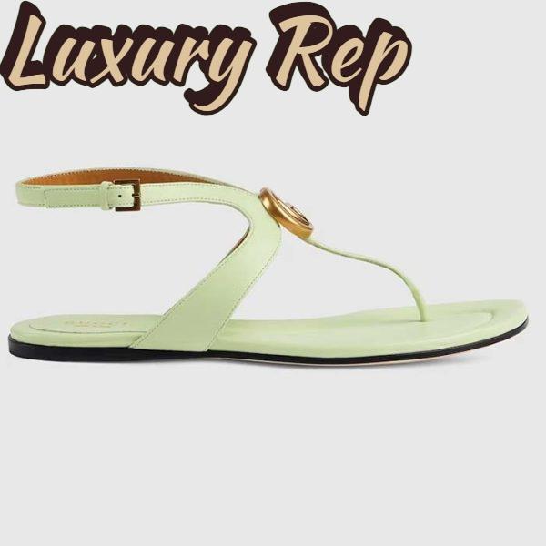 Replica Gucci Women GG Double G Thong Sandal Light Green Leather Flat 0.5 CM Heel
