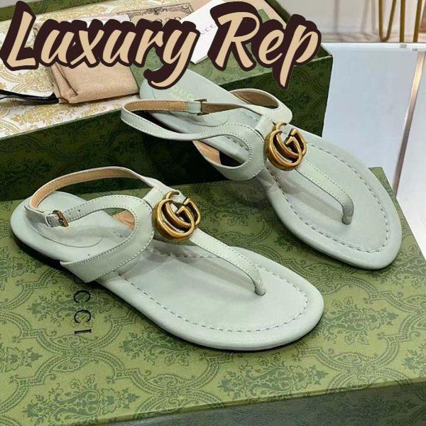 Replica Gucci Women GG Double G Thong Sandal Light Green Leather Flat 0.5 CM Heel 3