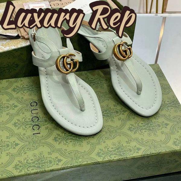 Replica Gucci Women GG Double G Thong Sandal Light Green Leather Flat 0.5 CM Heel 4