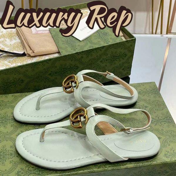 Replica Gucci Women GG Double G Thong Sandal Light Green Leather Flat 0.5 CM Heel 5
