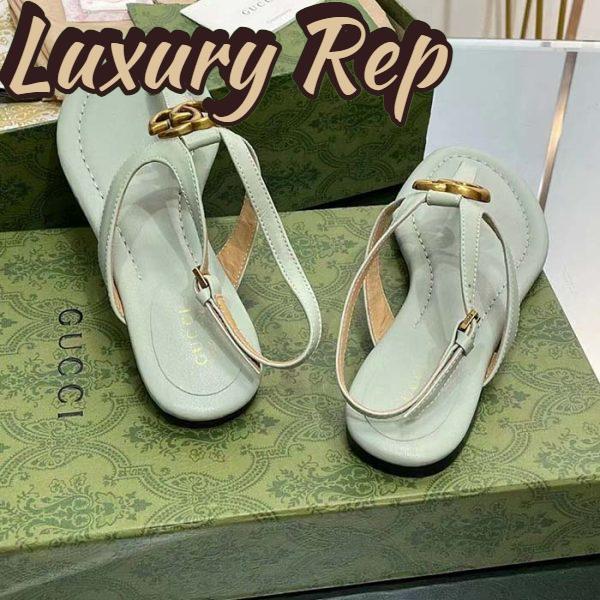Replica Gucci Women GG Double G Thong Sandal Light Green Leather Flat 0.5 CM Heel 6