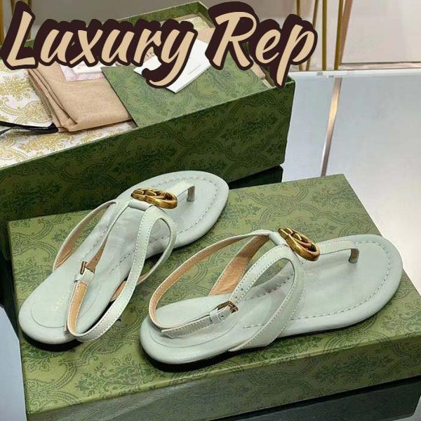 Replica Gucci Women GG Double G Thong Sandal Light Green Leather Flat 0.5 CM Heel 7