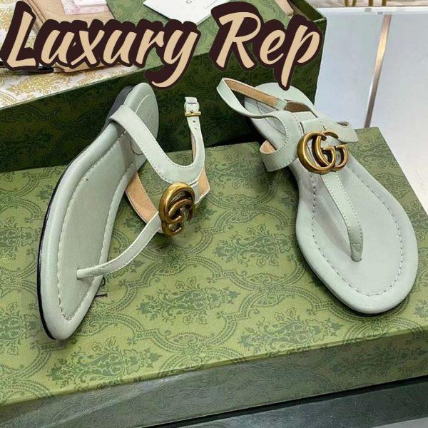 Replica Gucci Women GG Double G Thong Sandal Light Green Leather Flat 0.5 CM Heel 8