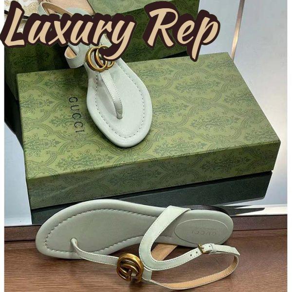 Replica Gucci Women GG Double G Thong Sandal Light Green Leather Flat 0.5 CM Heel 9