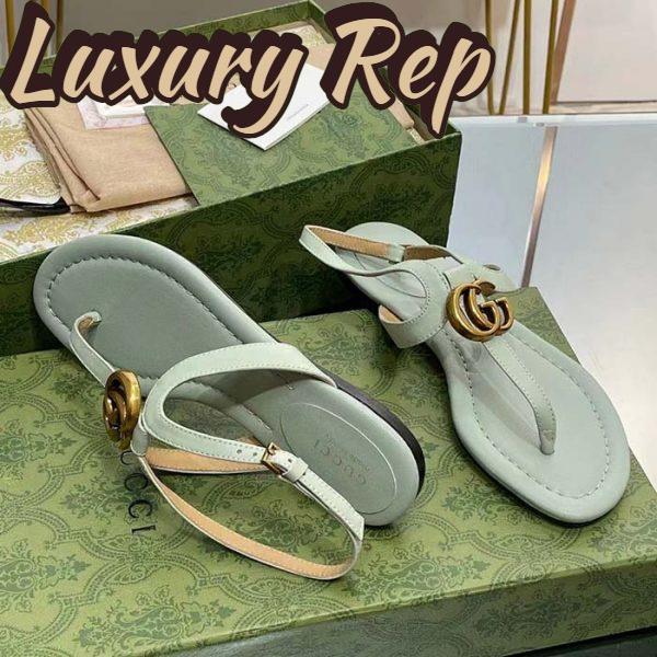 Replica Gucci Women GG Double G Thong Sandal Light Green Leather Flat 0.5 CM Heel 10
