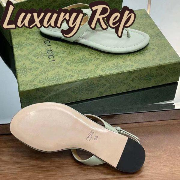 Replica Gucci Women GG Double G Thong Sandal Light Green Leather Flat 0.5 CM Heel 11