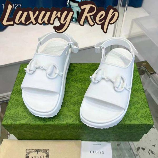 Replica Gucci Women GG Horsebit Platform Sandal White Rubber Velcro Strap Closure 4