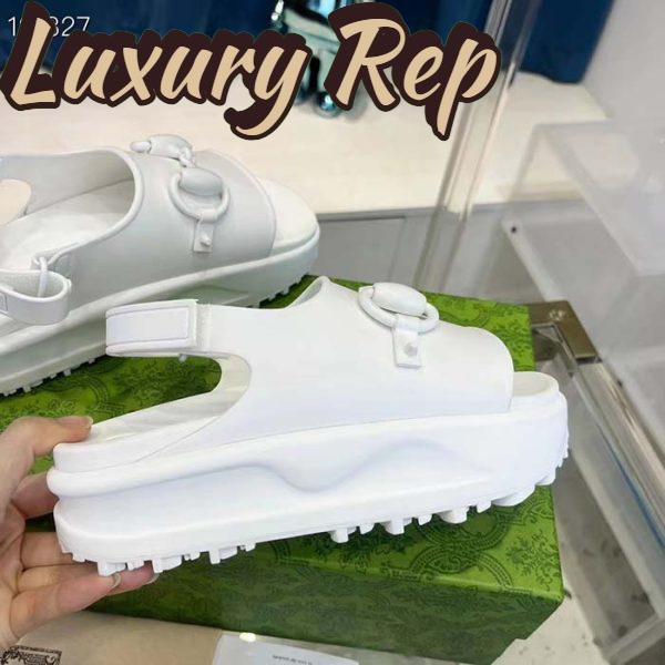 Replica Gucci Women GG Horsebit Platform Sandal White Rubber Velcro Strap Closure 5