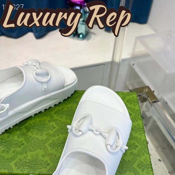 Replica Gucci Women GG Horsebit Platform Sandal White Rubber Velcro Strap Closure 6