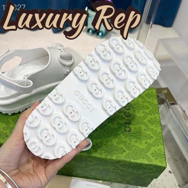 Replica Gucci Women GG Horsebit Platform Sandal White Rubber Velcro Strap Closure 8