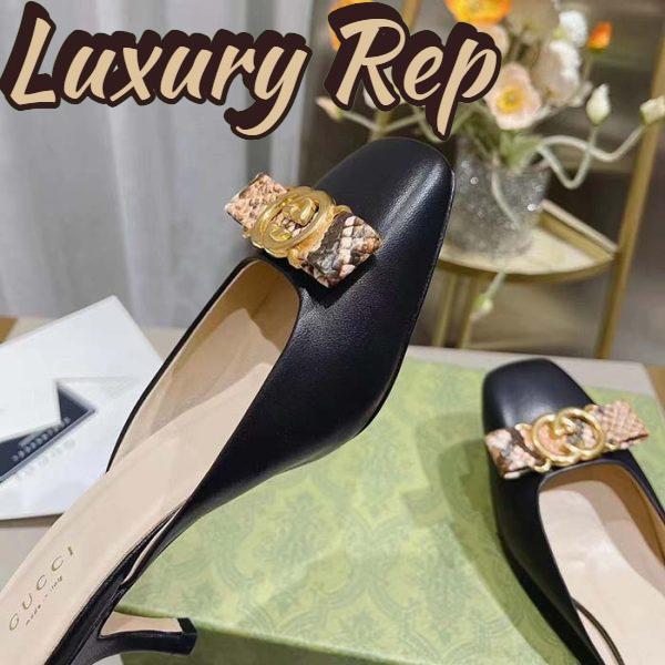 Replica Gucci Women GG Interlocking G Mule Black Leather Square Toe Leather Mid-Heel 10