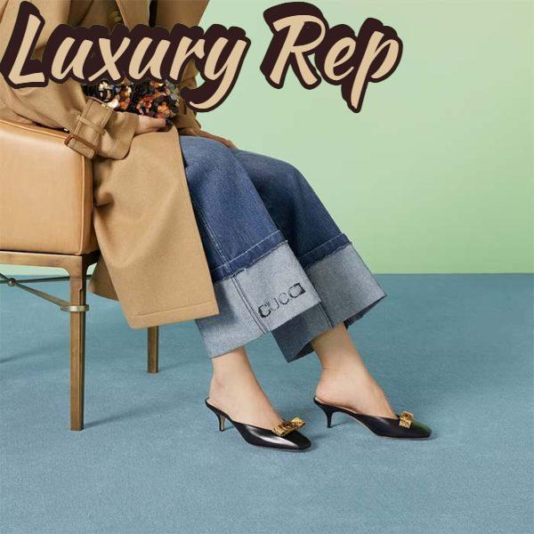 Replica Gucci Women GG Interlocking G Mule Black Leather Square Toe Leather Mid-Heel 12