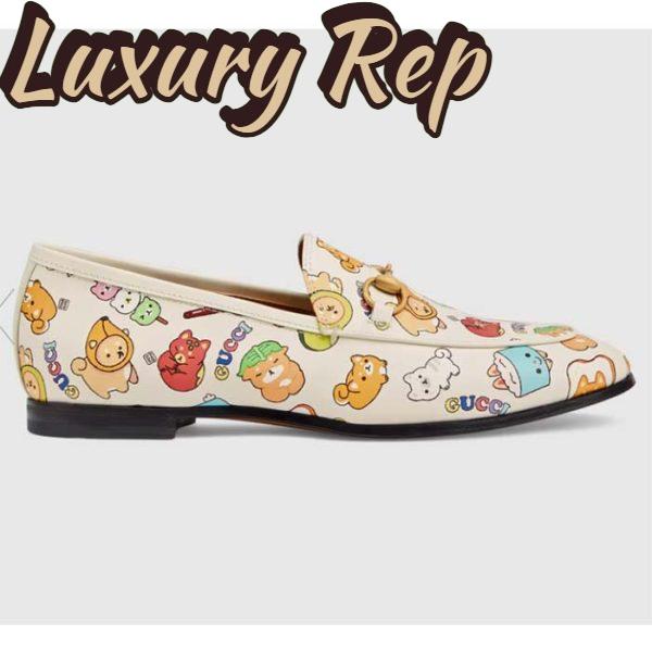Replica Gucci Women GG Jordaan Animal Print Loafer White Leather Flat