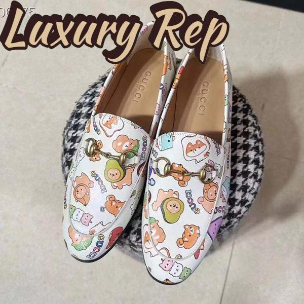 Replica Gucci Women GG Jordaan Animal Print Loafer White Leather Flat 4