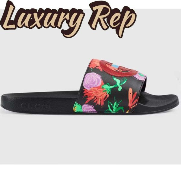 Replica Gucci Women GG Ken Scott Print Slide Sandal Interlocking G Patch Flat