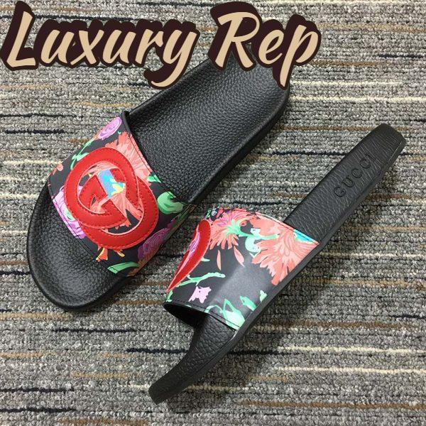 Replica Gucci Women GG Ken Scott Print Slide Sandal Interlocking G Patch Flat 3