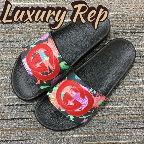 Replica Gucci Women GG Ken Scott Print Slide Sandal Interlocking G Patch Flat 4