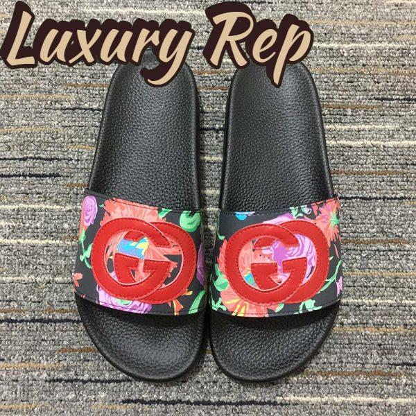 Replica Gucci Women GG Ken Scott Print Slide Sandal Interlocking G Patch Flat 5