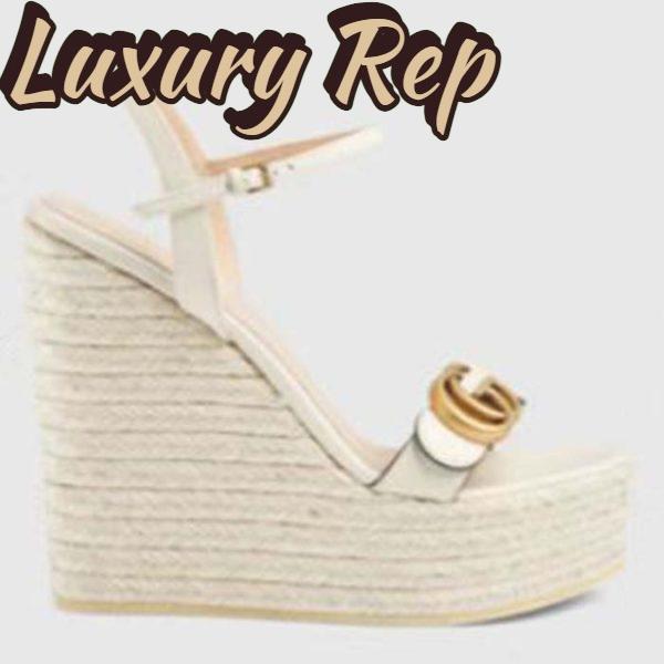 Replica Gucci Women GG Leather Espadrille Sandal Interlocking G Off White Mid Heel 2