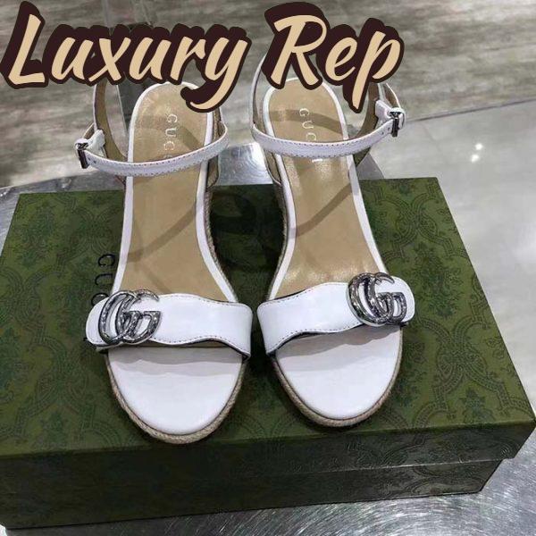 Replica Gucci Women GG Leather Espadrille Sandal Interlocking G Off White Mid Heel 4