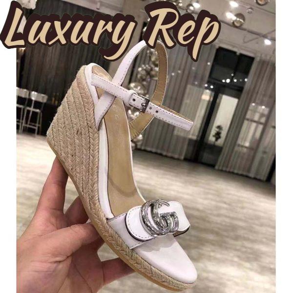 Replica Gucci Women GG Leather Espadrille Sandal Interlocking G Off White Mid Heel 5