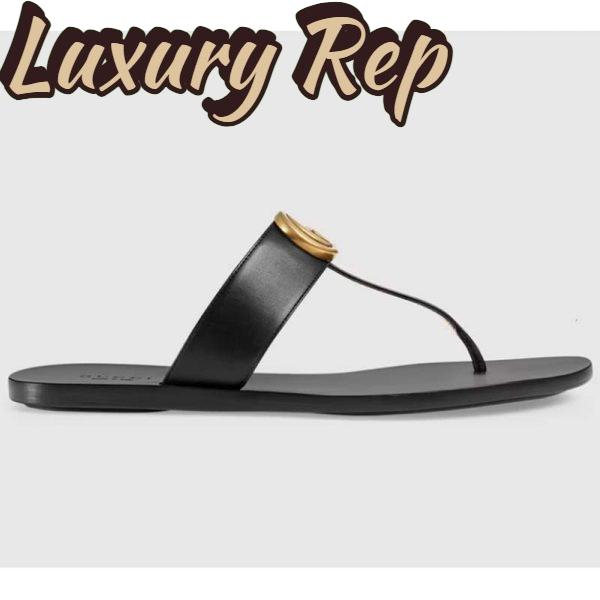 Replica Gucci Women GG Leather Thong Sandal Double G Black Flat