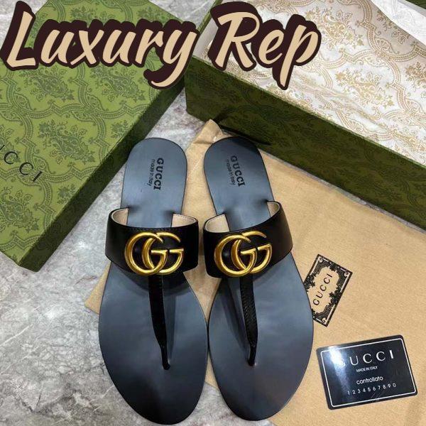 Replica Gucci Women GG Leather Thong Sandal Double G Black Flat 3