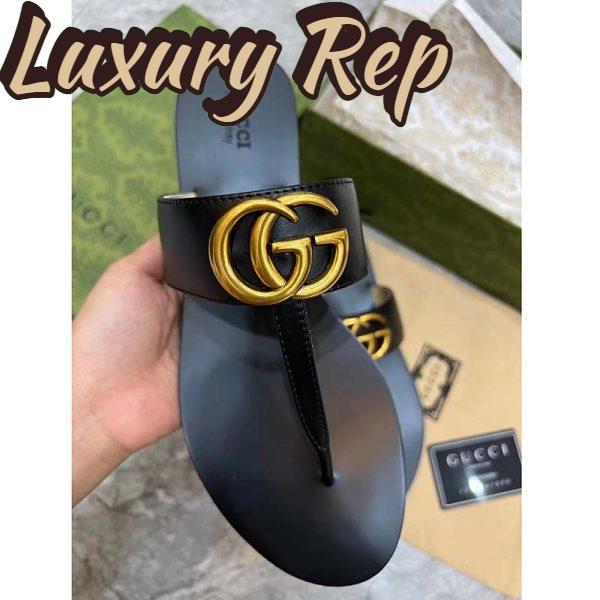 Replica Gucci Women GG Leather Thong Sandal Double G Black Flat 4
