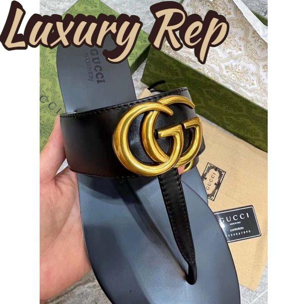 Replica Gucci Women GG Leather Thong Sandal Double G Black Flat 5