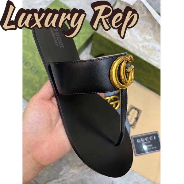 Replica Gucci Women GG Leather Thong Sandal Double G Black Flat 6