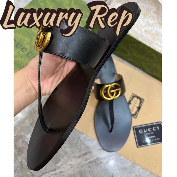 Replica Gucci Women GG Leather Thong Sandal Double G Black Flat 7