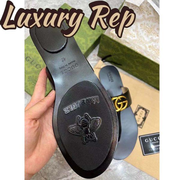 Replica Gucci Women GG Leather Thong Sandal Double G Black Flat 8